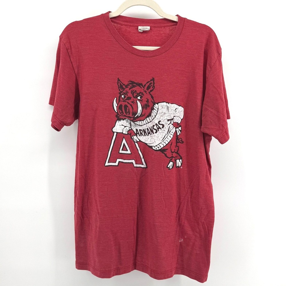 Charlie Hustle Arkansas Razorbacks T-Shirt Men Large Red Vintage Graphic Tee